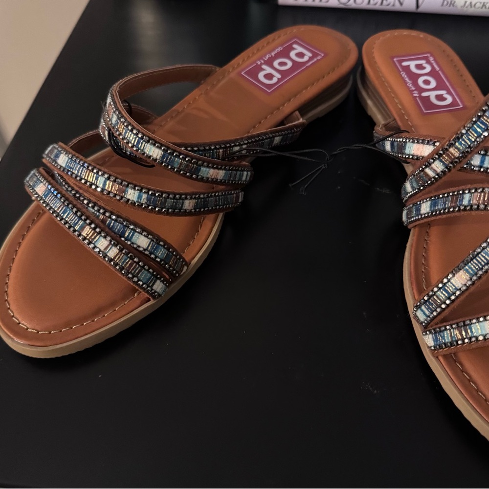 Pop Brown Rhinestone Sandals - Picture 12 of 13